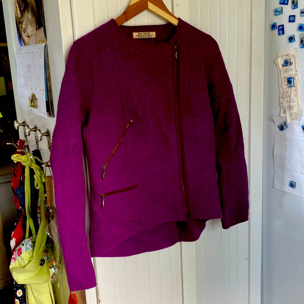 Beyond Threads, Alpaca Bomber Jacket. Small/Medium. Asymmetrical Zipper.